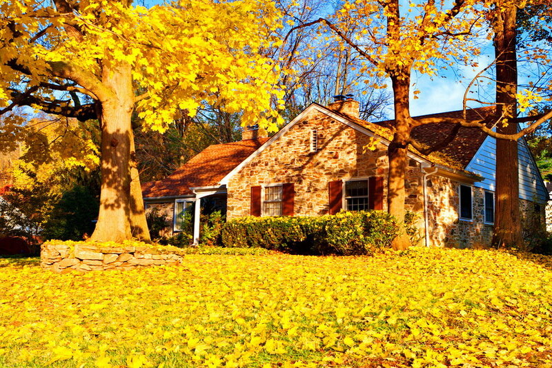Stone House in Autumn — Yellow, Serene
