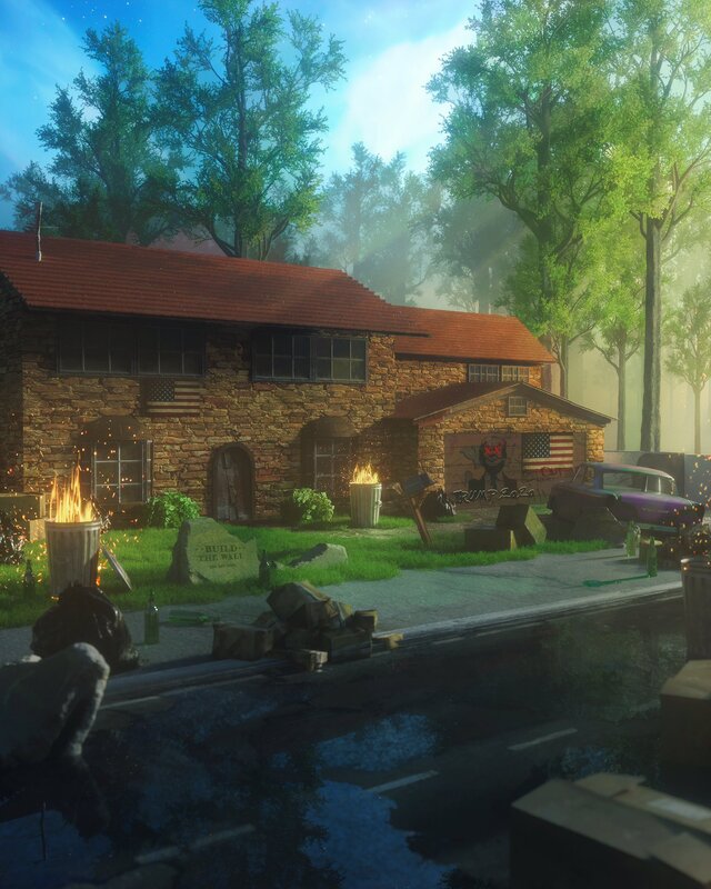 Stone House in Forest — Green, Dramatic