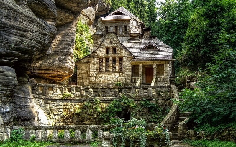 Stone House in Forest — Green