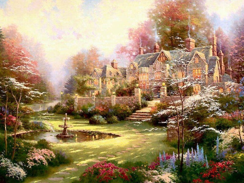 Stone House in Garden — Green, Serene