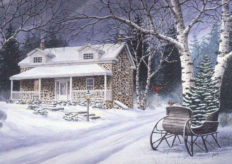 Stone House in Snow