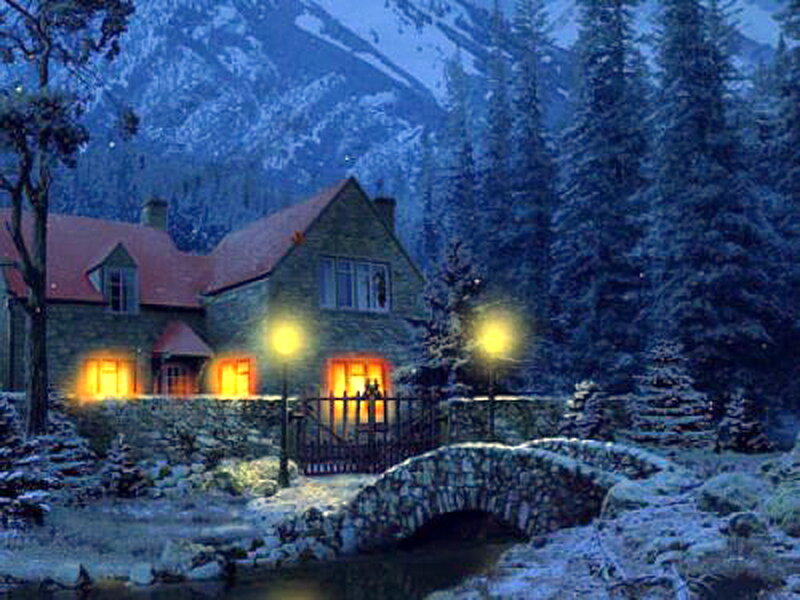 Stone House in Winter — Blue