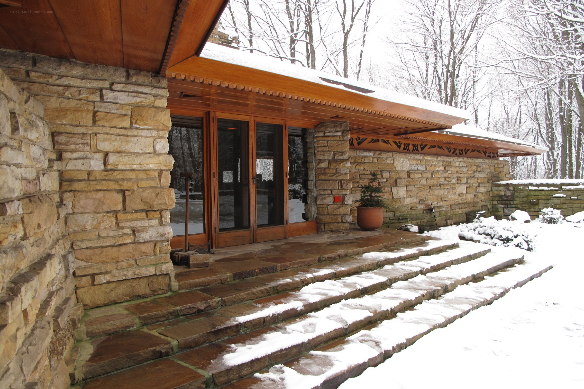 Stone house in winter