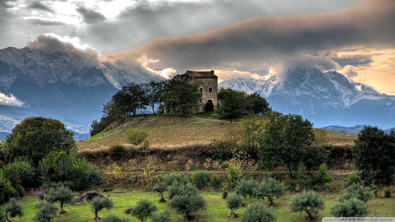 Stone House on Hill — Green, Dramatic