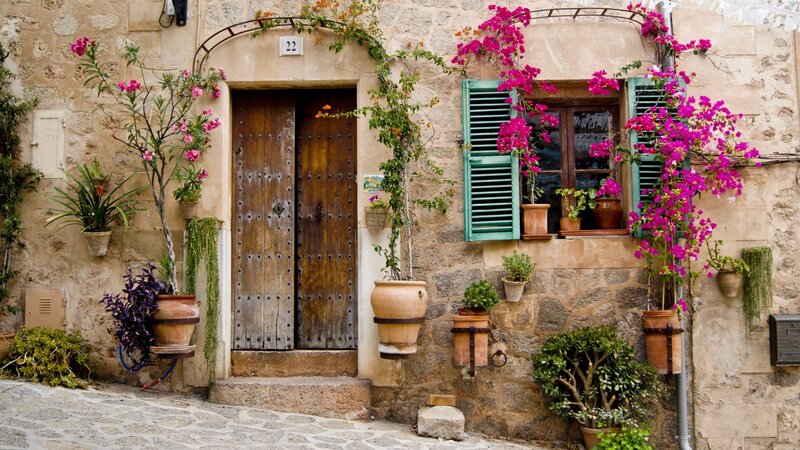 Stone House with Flowers — Brown, Serene, Afternoon