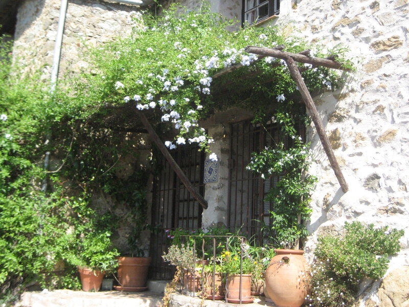 Stone House with Flowers — White