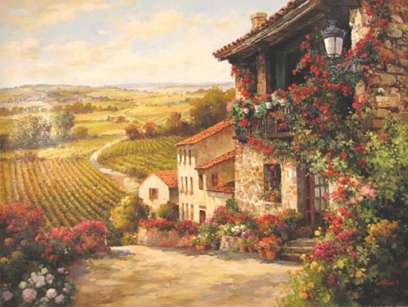 Stone House with Flowers — Yellow