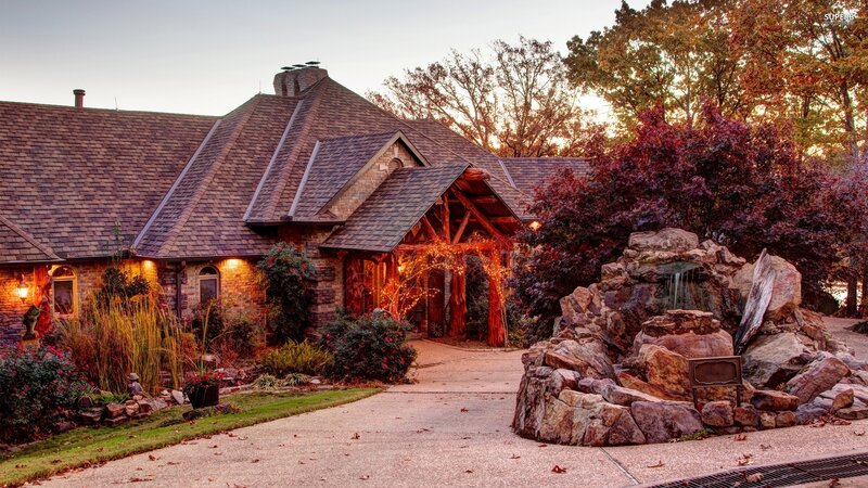 Stone House with Fountain — Brown
