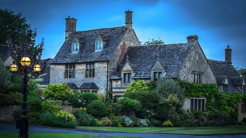 Stone House with Garden — Blue, Serene