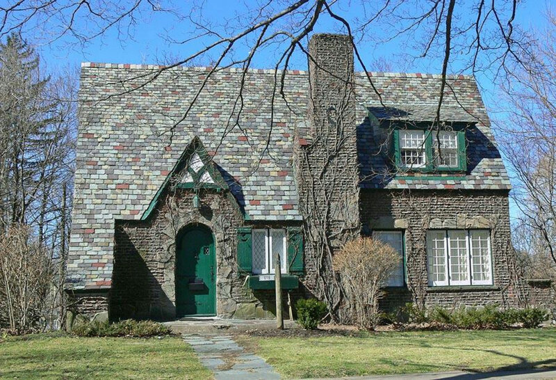 Stone House with Green Door