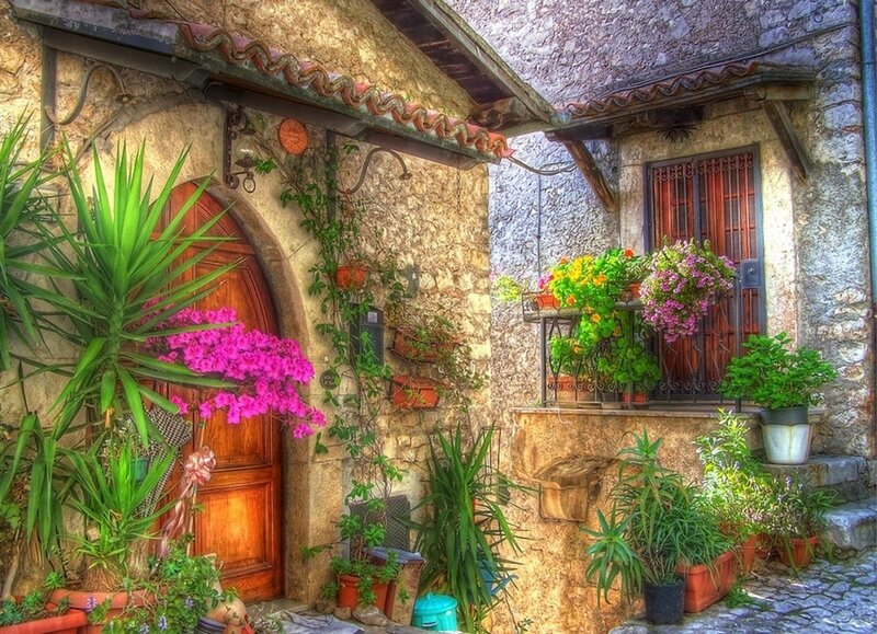 Stone House with Plants