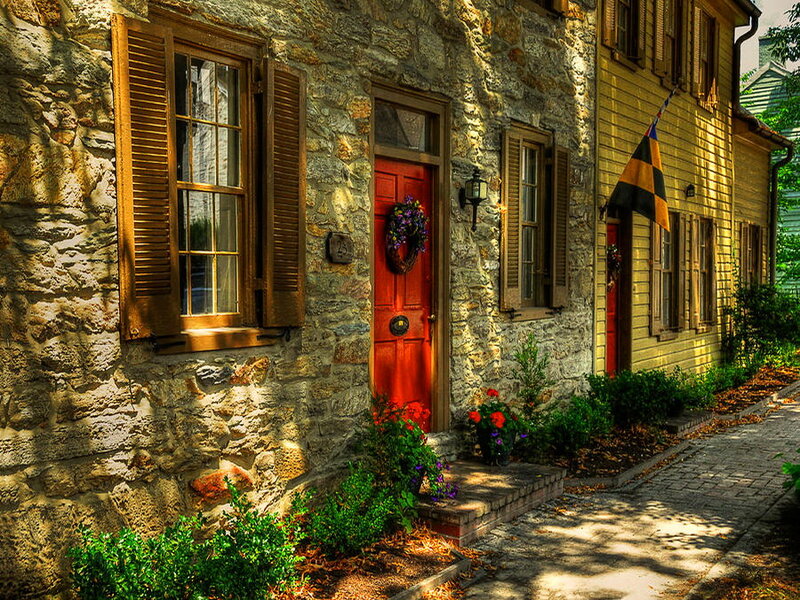 Stone House with Red Door