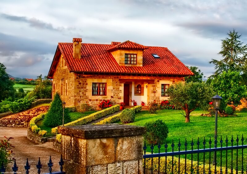 Stone House with Red Roof — Serene