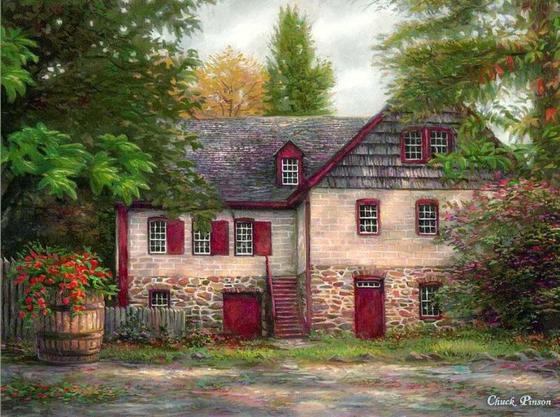 Stone House with Red Trim