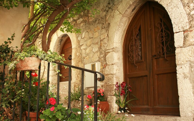 Stone house with wooden door