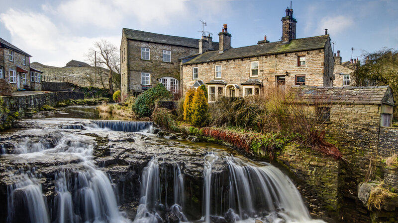 Stone Houses by River — Gray