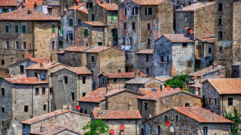 Stone Houses in Village — Brown, Dramatic