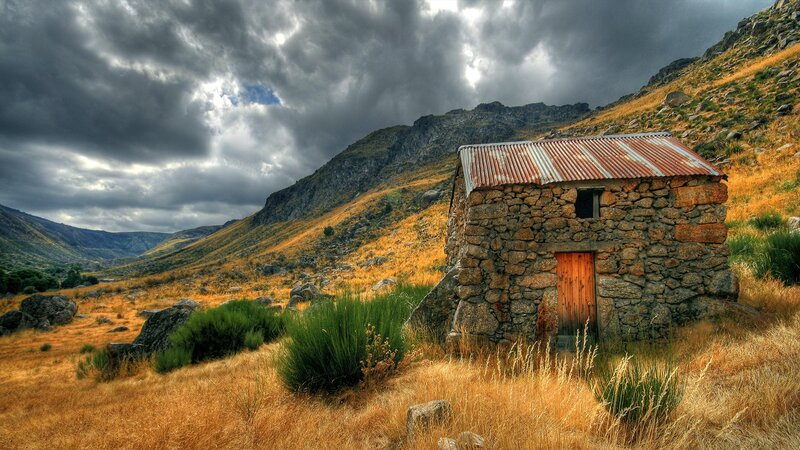 Stone Hut in Mountain Valley — Brown