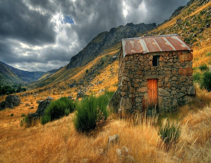 Stone Hut in Mountains — Brown, Dramatic, Afternoon