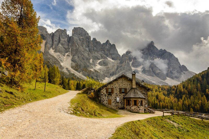 Stone Hut in Mountains — Green, Dramatic, Autumn