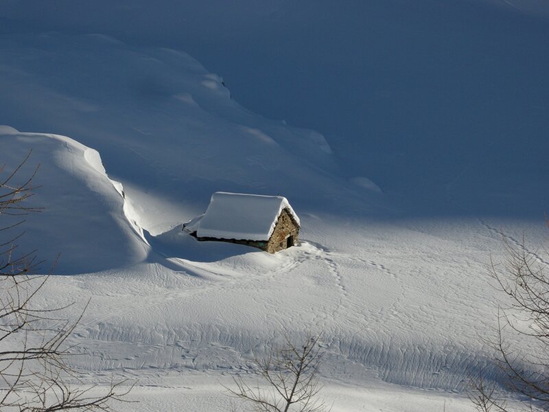Stone Hut in Snow