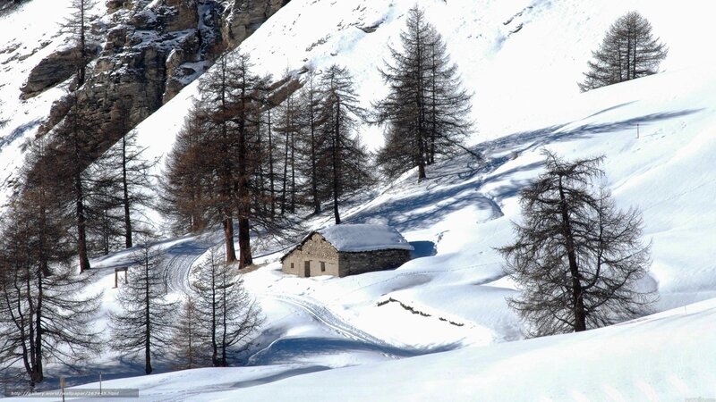 Stone Hut in Snow — White, Serene