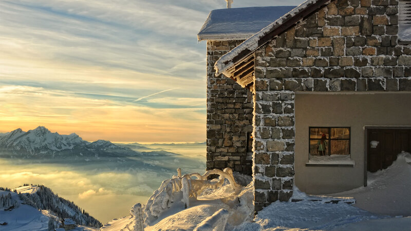 Stone Hut in Snow — White