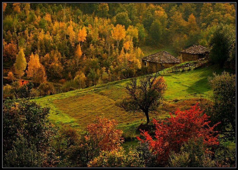 Stone Huts in Autumn Valley