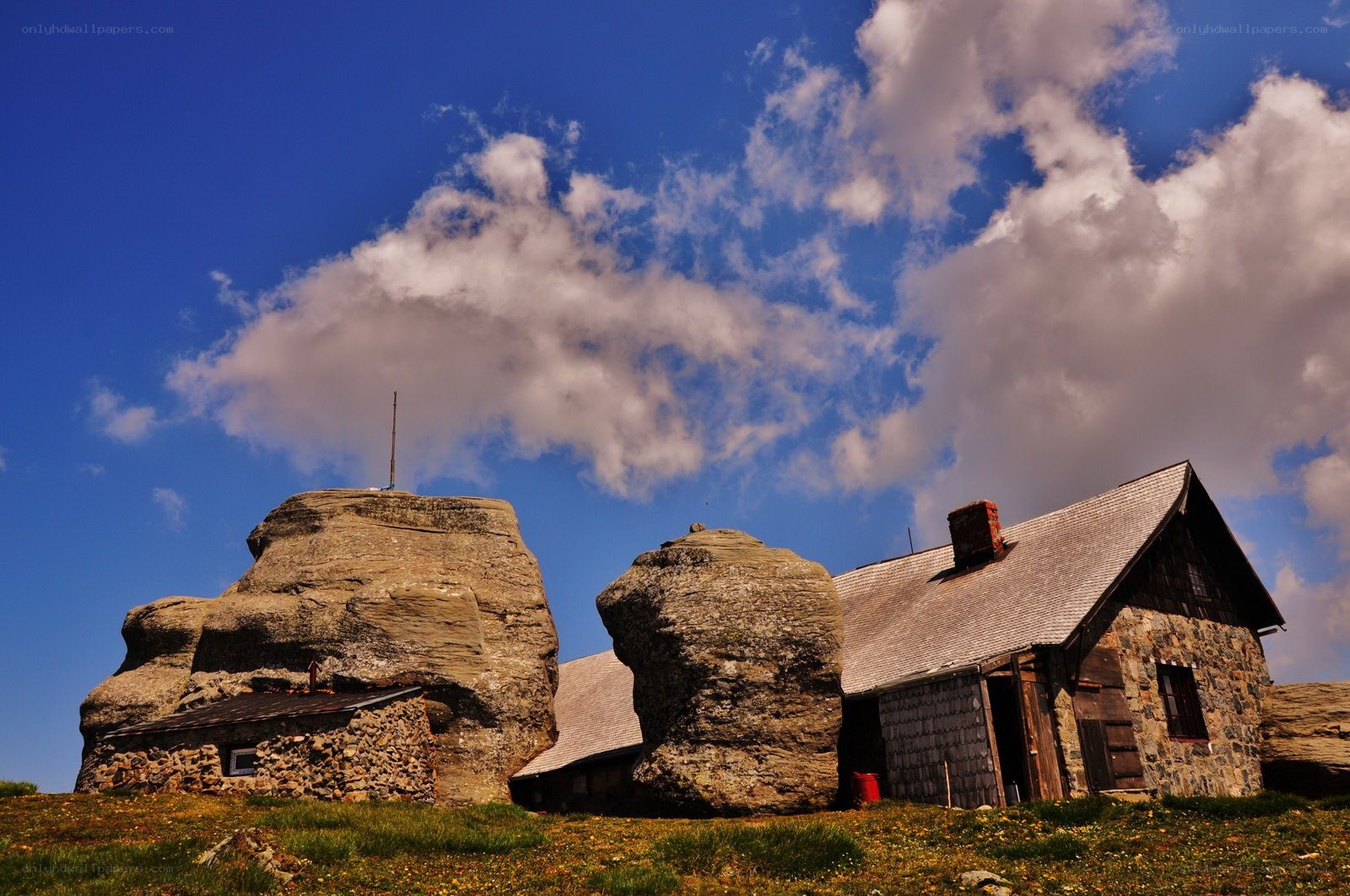 Stone huts on a mountain peak