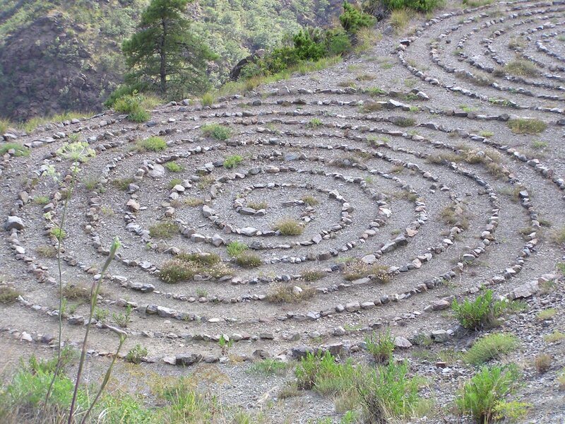 stone labyrinth on a hillside