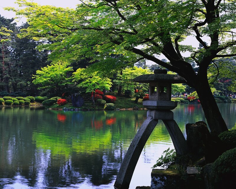 Stone Lantern by Pond