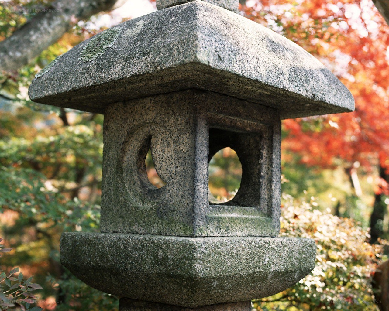 Stone lantern in autumn garden