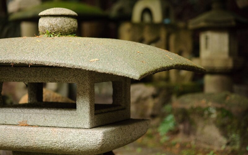 Stone Lantern in Garden — Gray, Serene, Photograph