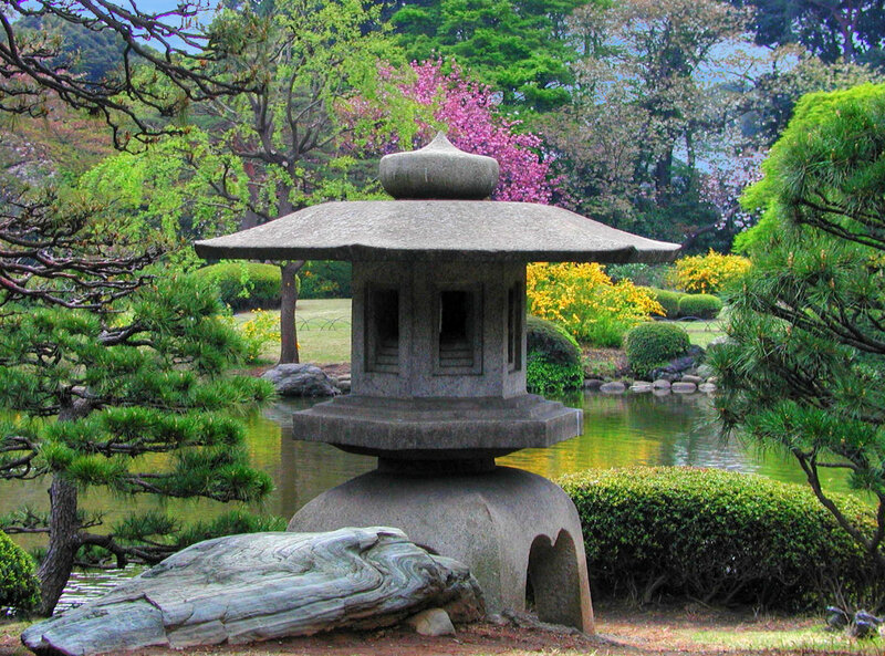 Stone Lantern in Garden — Green, Serene, Spring