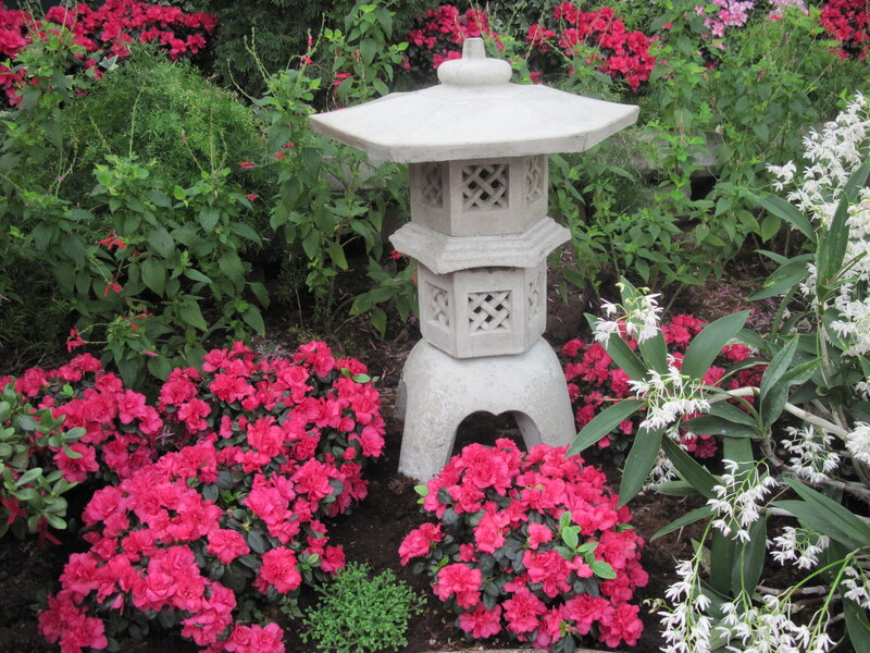 Stone Lantern in Garden — Pink, Serene, Afternoon
