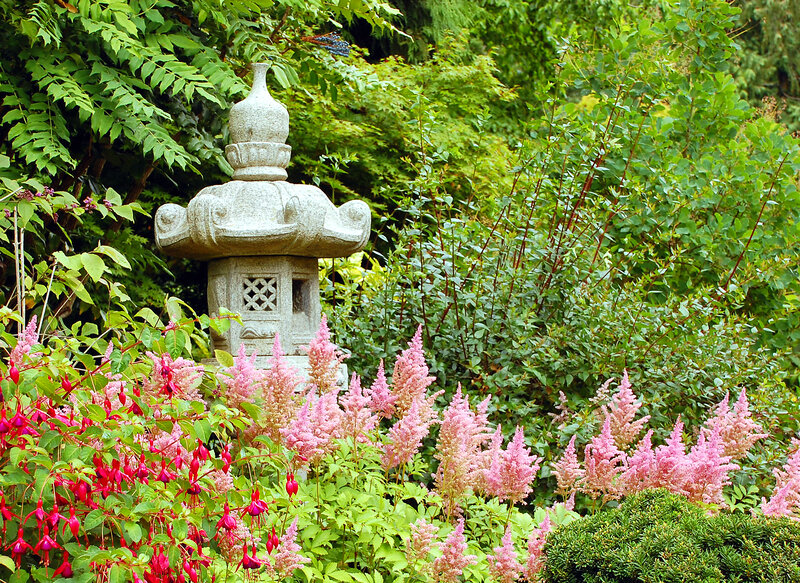 Stone Lantern in Garden — Pink