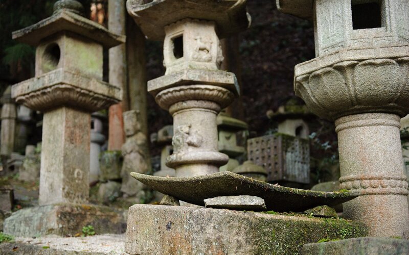 stone lanterns at a temple
