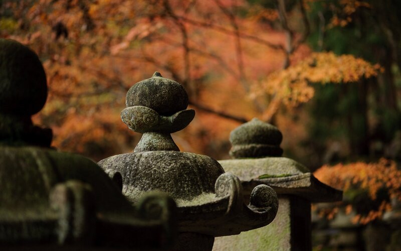 Stone lanterns in autumn