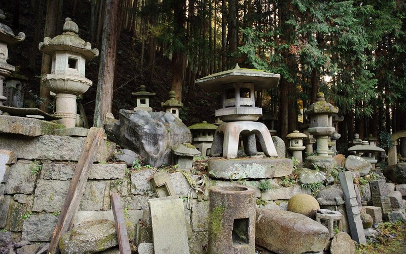 Stone Lanterns in Forest — Gray