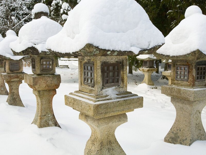 Stone Lanterns in Snow