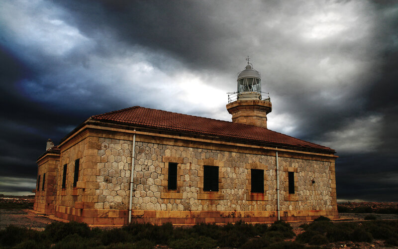 Stone Lighthouse Building — Gray, Dramatic