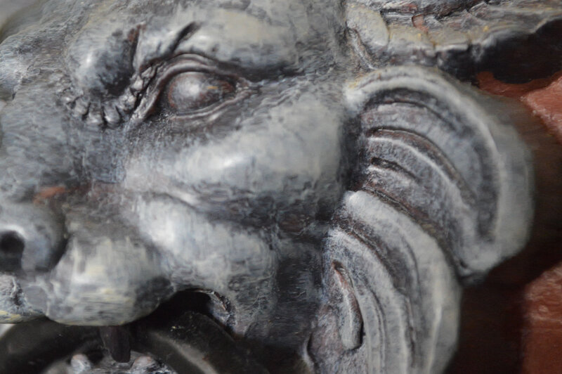 Stone Lion Head Sculpture — Gray