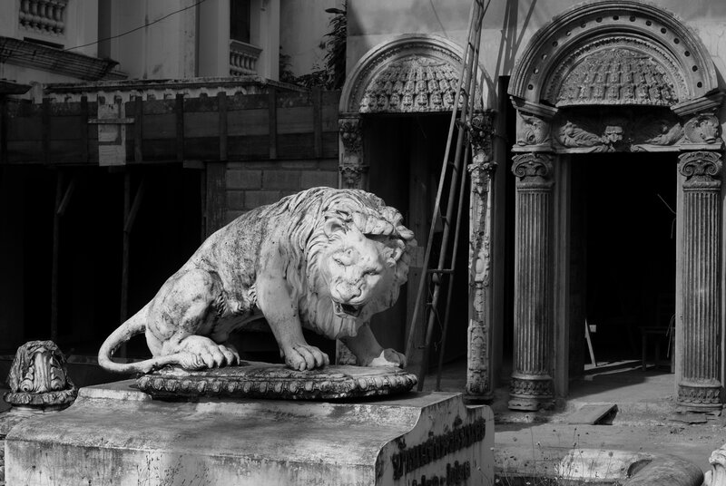 Stone Lion Statue — Black