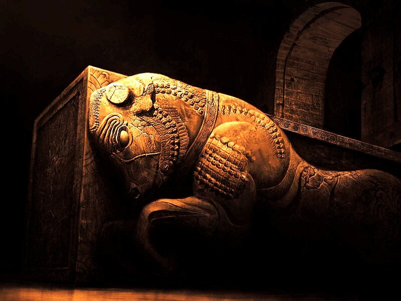 Stone Lion Statue — Brown, Dramatic