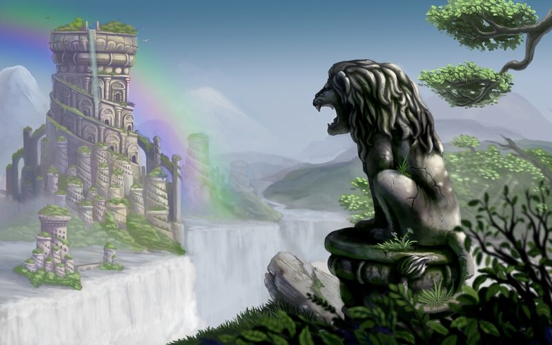 Stone Lion Statue — Green, Serene