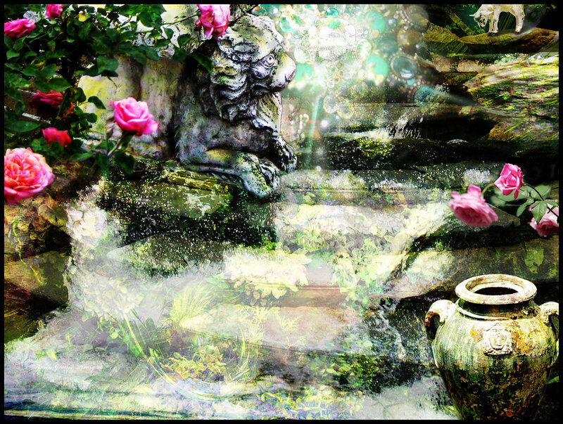 Stone Lion Statue in Garden