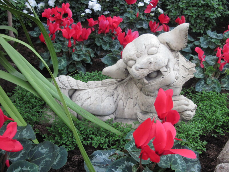 Stone Lion Statue — Red