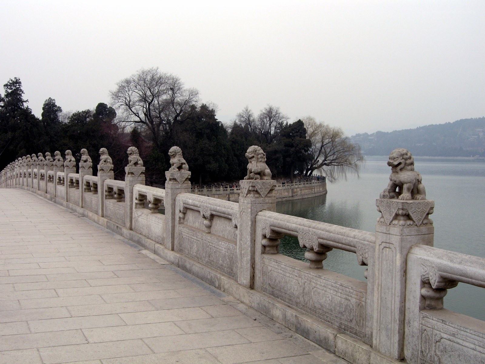 Stone lions on a bridge