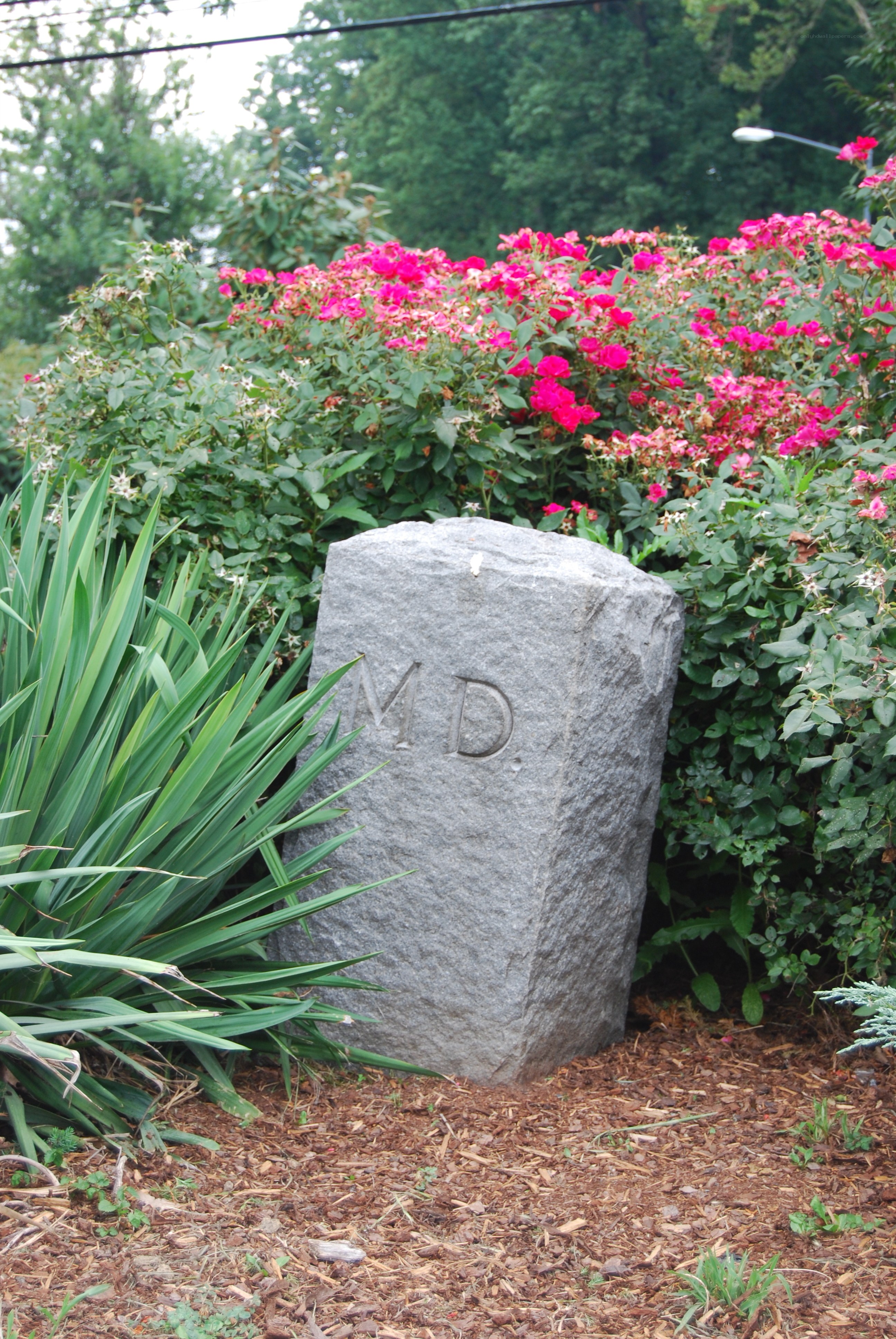 Stone marker in garden