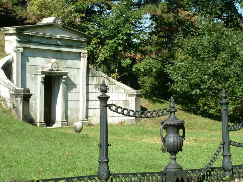 Stone mausoleum in a cemetery